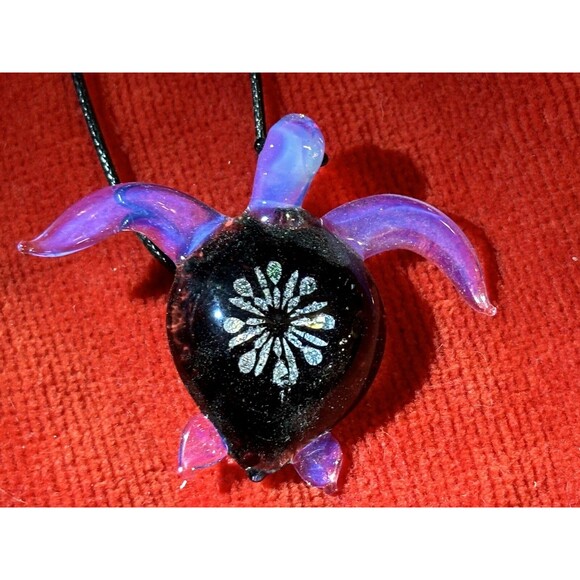Beautiful Hand Blown Glass Purple & Black Sea Turtle Necklace - Picture 6 of 8